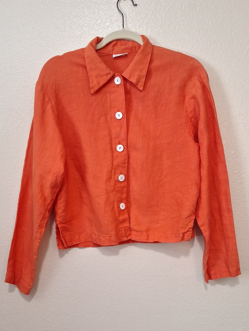 Bowman Cropped Orange Button-Up Linen Shaket, Medium